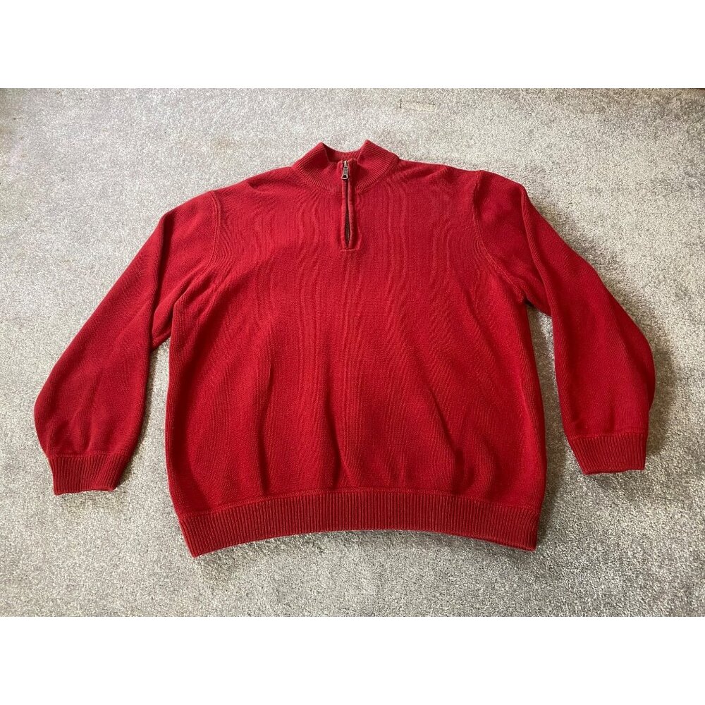 Eddie Bauer Mens Red Cotton Quarter-Zip Pullover Sweater XL